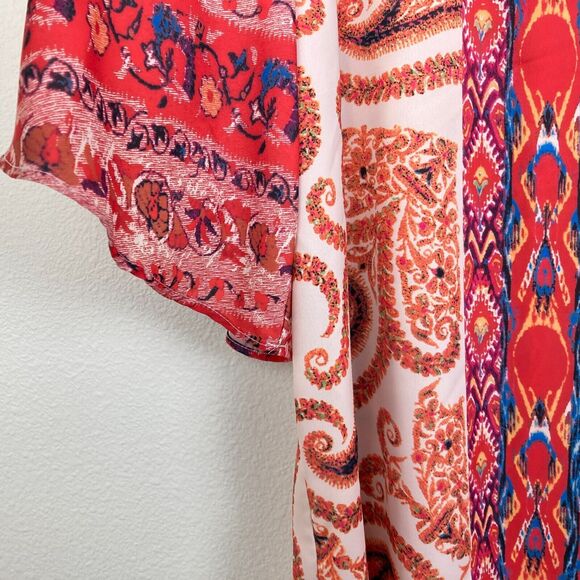 Suzanne Betro Weekend Tunic Top Size 2X Orange Blue Paisley Flutter Sleeve Artsy - Picture 2 of 5